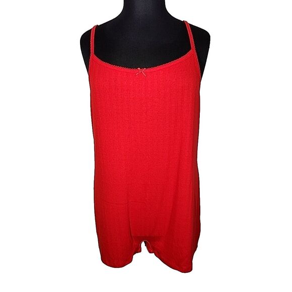 NOBO Red Lightweight Soft Pointelle Knit Sleep Romper Plus Size 2X - Picture 4 of 9